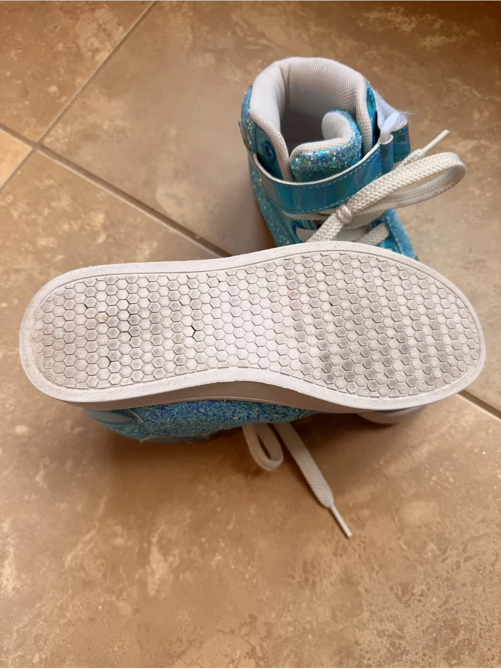 Wooowyet Glitter High‑Top Sneakers – Little Kid Size 1, Blue Sparkle, Excellent